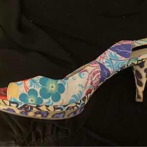 Nine West Multicolor Floral Open-Toe Slingback Heels 12 M
